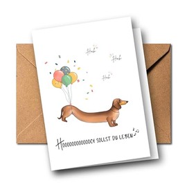 Geburtstagskarte mit Dackel f√ºr Kinder und Erwachsene | Gl√ºckwunschkarte mit Dackelmotiv | Hoch sollst du leben Gru√ükarte mit Hund | besondere Geburtstagsw√ºnsche | DIN A6