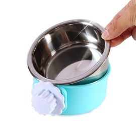 Crate Dog Bowl, Removable Stainless Steel Water Food Feeder Bowls Hanging Pet Cage Bowl Cage Coop Cup for Dogs Cats Puppy Rabbits Bird and Small Pets (Small (Pack of 2), Round (Blue+Pink))