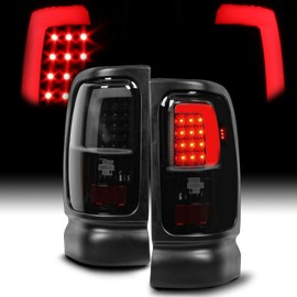 Kojem LED Tail Lights Pair Compatible with 1994-2002 Dodge Ram 1500 2500 3500 LED Tube Bar Tube Taillight Brake Turn Signal Lamps Pair Black Housing & Smoke Lens Replacement for CH2800122 CH2801122