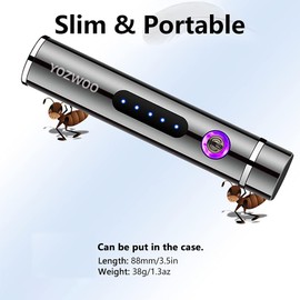 YOZWOO Electronic Lighter Rechargeable Plasma Arc Lighter Electronic Cute Mini Lighter Portable Cylindrical Charging Lighter Box for Men and Women(Ice Black)