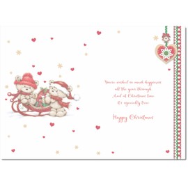 doodlecards Grandma and Grandpa Christmas Card Two Cute Bears on Sled Medium Size Christmas Card for Grandma & Grandpa with Plain Envelope