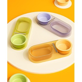 AvitaPaws Ceramic Pet Bowl Set - Whisker Friendly, No-Spill Elevated Bowls for Stress Free Feeding with Non-Slip Base and Easy Access Mixing Spoon for Cats and Puppies