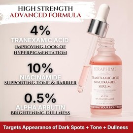 Ácido tranexámico TXA 4% + suero de niacinamida 10% – Suero corrector de decoloración con alfa arbutina, provitamina B5, punto oscuro de floretina, hi