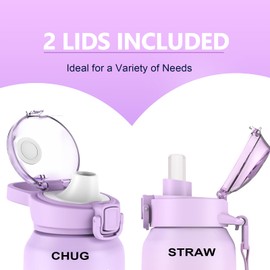 SLUXKE 24oz Insulated Water Bottle 18/10 Stainless Steel with 2Lids(Straw Lid& Spout Lids), 700ml Double Wall Vacuum Water Bottle with Handle Keep Cold and Hot for Men, Women & Kids PURPLE PINK
