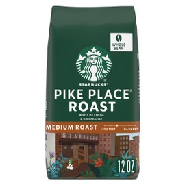 Starbucks Whole Coffee Beans, Medium Roast Hot or Iced Coffee, Pike Place Roast, 12 oz ​