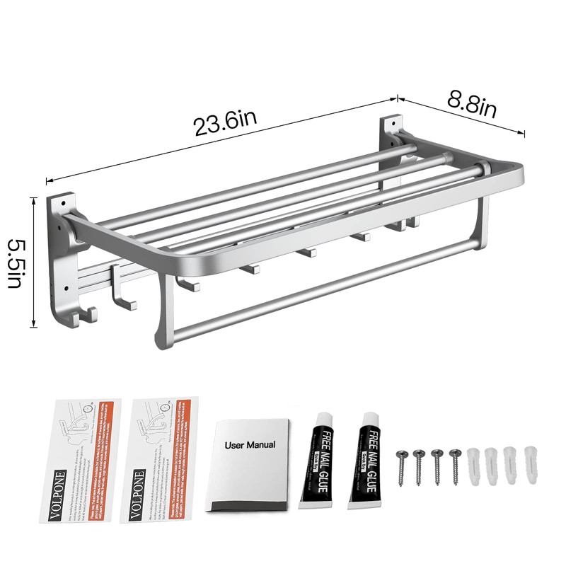 VOLPONE 24 Inch Towel Rack with Towel Bar Holder Foldable