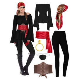 CICOCI Pirate Costume For Women With Accessories Renaissance Blouse Top Belt Headscarf Full Outfits
