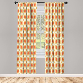Ambesonne Geometric Window Curtains, Linked Bold Geometric Shapes 70s Vintage Minimalist Pattern Bohemian Design, Lightweight Decorative 2-Panel Set & Rod Pocket, Pair of - 28" x 63", Orange Cream