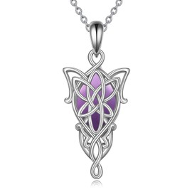 YAFEINI The Lord of the Rings Necklace Jewelry Christmas Gifts for Women Sterling Silver Amethyst Inspired Collectible Arwen Evenstar Pendant Necklace for Teen Men Mothers Day Gifts