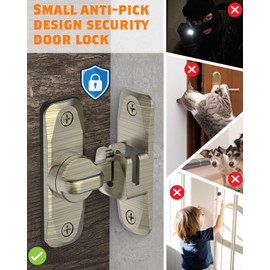 90/180 Degree Barn Door Lock, Small Flip Gate Latches Hardware, Door Security Sliding Door Latch Lock fo Cabinets, Barn Door, Bathroom, Gardenr Doors (Bronze-2Pcs)