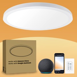 Humpptom Dimmable LED Flush Mount Ceiling Light Fixture with Remote Control, Compatible with Alexa, 12Inch 18W 3000K-6500K Adjustable, LED Ceiling Light Fixture for Bedroom, Kitchen