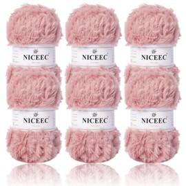 NICEEC Faux Fur Yarn Super Soft Yarn Chunky Fluffy Yarn Eyelash Yarn for Crochet Knit Total Length 6×32m(6×35yds,50g×6)-Dusty Rose/300g