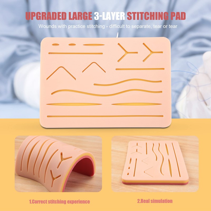 Aswalling Upgraded Large 3-Layer Suture Pad with Wounds for Practicing