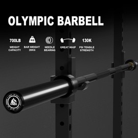 LIONSCOOL 7ft Olympic Barbell (Black E-coating, 700LBS, Center Knurl)