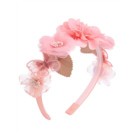 IYOU Flowers Wedding Hair Bands Pink Flower Headpiece Butterfly Birthday Party Hair Accessories for Girls