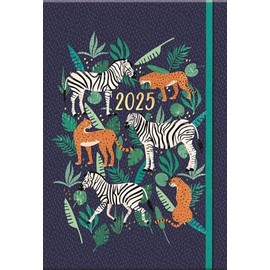 2025 Diary A5 Stylish Blue Jungle Leopard & Zebra Soft Cover Week to View Planner Home Office