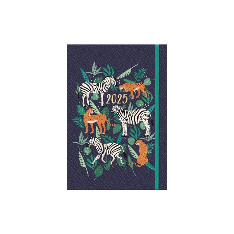 2025 Diary A5 Stylish Blue Jungle Leopard & Zebra Soft