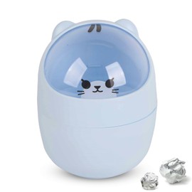 Cute Trash Can, Cute Mini Desktop Trash Can, Cartoon Cat Animal Shape Countertop Trash Can Small Garbage Can Mini Trash Bin with Swing Lid Waste Bin for Desk Car Office(Blue)