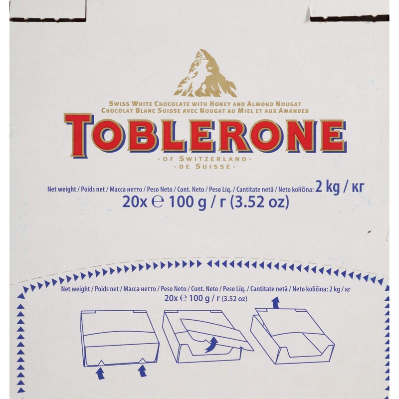 Toblerone Swiss White Chocolate Bars with Honey & Almond Nougat,