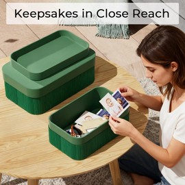 Decorative Storage Boxes Cardboard Organizer Set of 2 for Home Decor Green