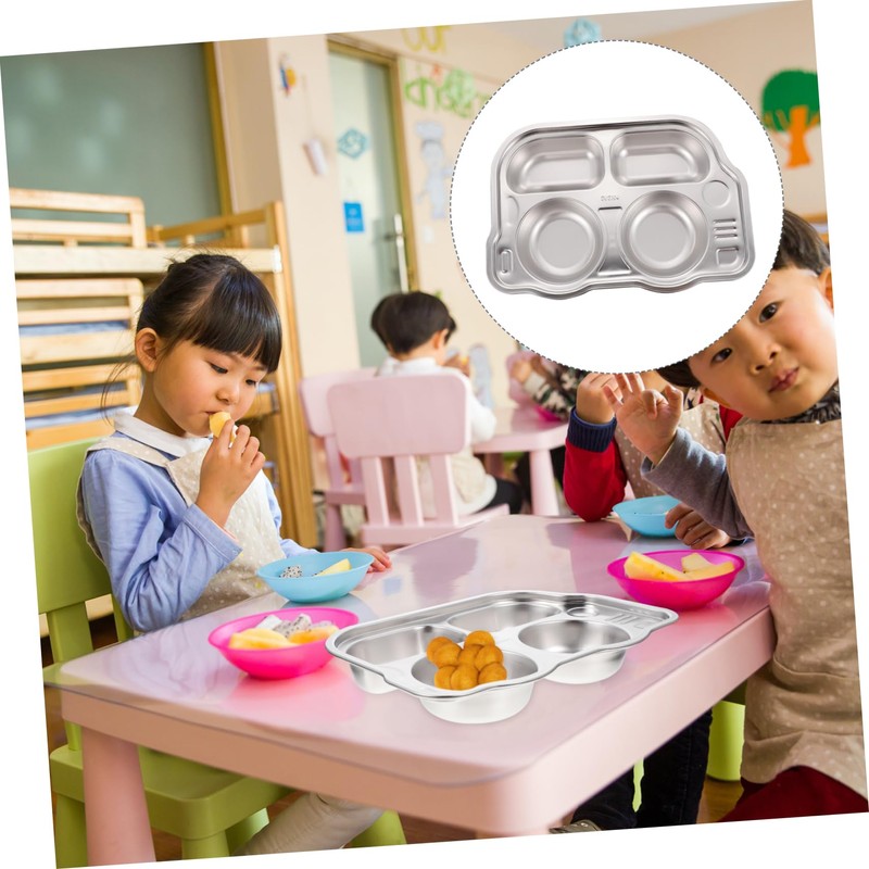 Ciieeo Stainless Steel Dinner Plate Compartment Children's Plate for Family
