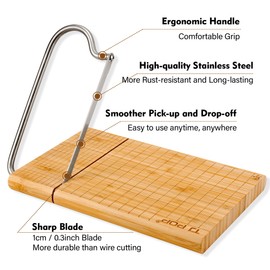 Bamboo Cheese Slicer Board, 10 x 8 inch Cheese Cutter Board with Stainless Steel Blade, Cheese Cutter for Block Cheese, Butter, Sausages, Bread