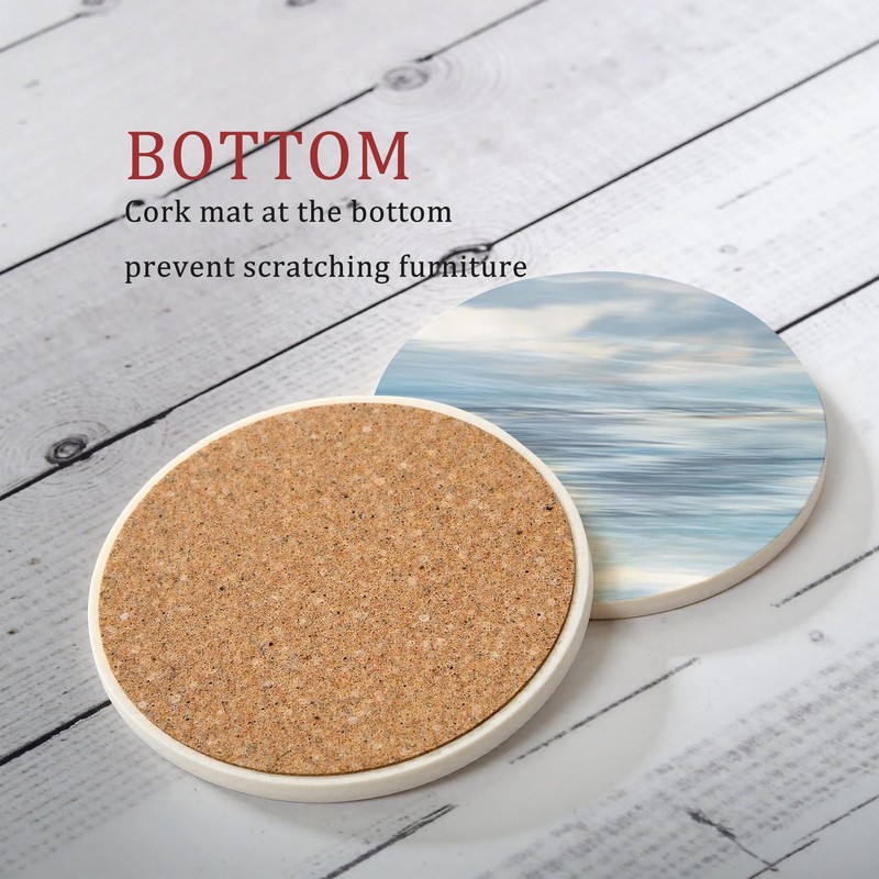 Blue Marble Coasters Set of 6,Ceramic Drink Coasters with Holder,Home