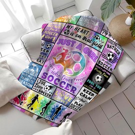 FOTSTA Soccer Gifts Blanket for Girls Flannel Soccer Blankets and Throws Soccer Accessories for Girls Soccer Decor Stuff Gifts for Teens Kids Women Adults Coach Team Soccer Lovers Players 60"x50"