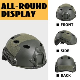 TUMHUTS Tactical Helmet with Helmet Cover, Airsoft Helmet with Front NVG Mount and Side Rail, PJ Type Tactical Paintball Airsoft Fast Helmet for Cosplay Outdoor Activities (Green-MA)