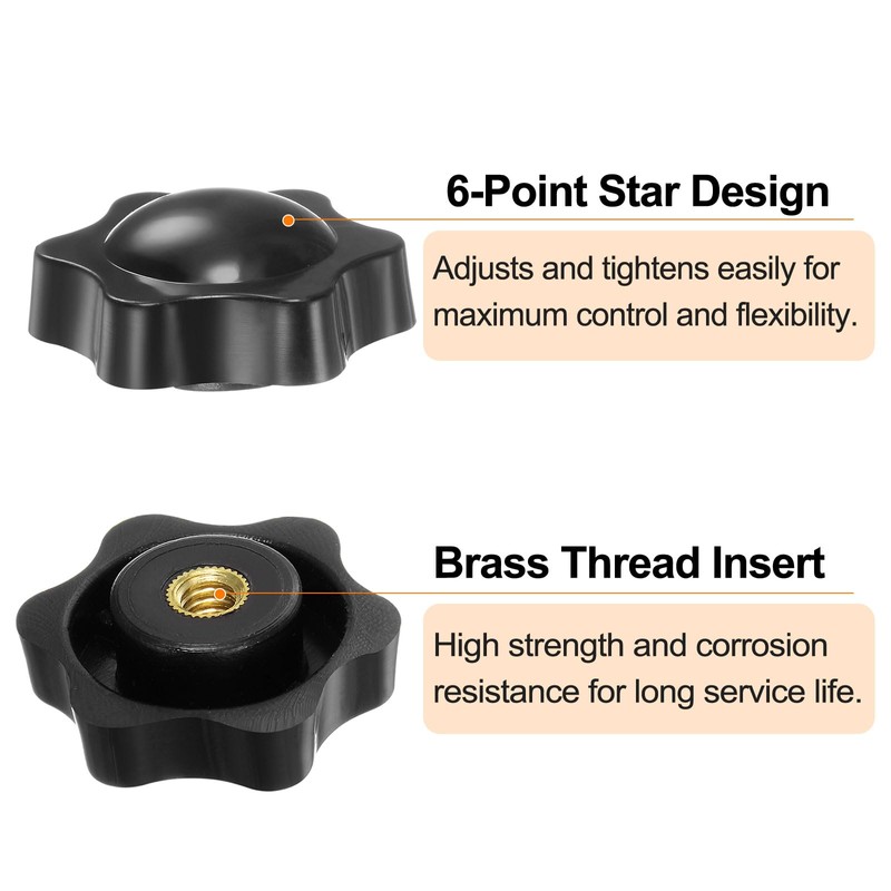 HARFINGTON 12pcs Star Knobs 1/4-20 Female Thread 1.5" (38mm) 6-Point