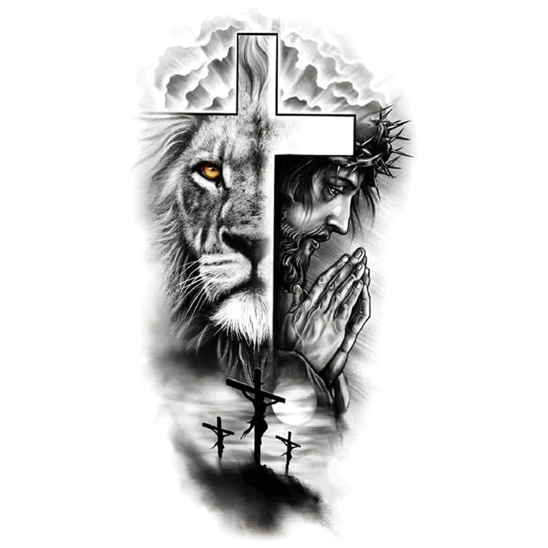 5 Sheets Temporary Saint Mary Religious Cross Tattoo Praying Hand