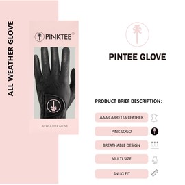 CROWNBLANKS PINKTEE Women's Golf Glove Premium Cabretta Leather Ladies Left Hand All Weather Grip Glove Elastic Wristband (Large)