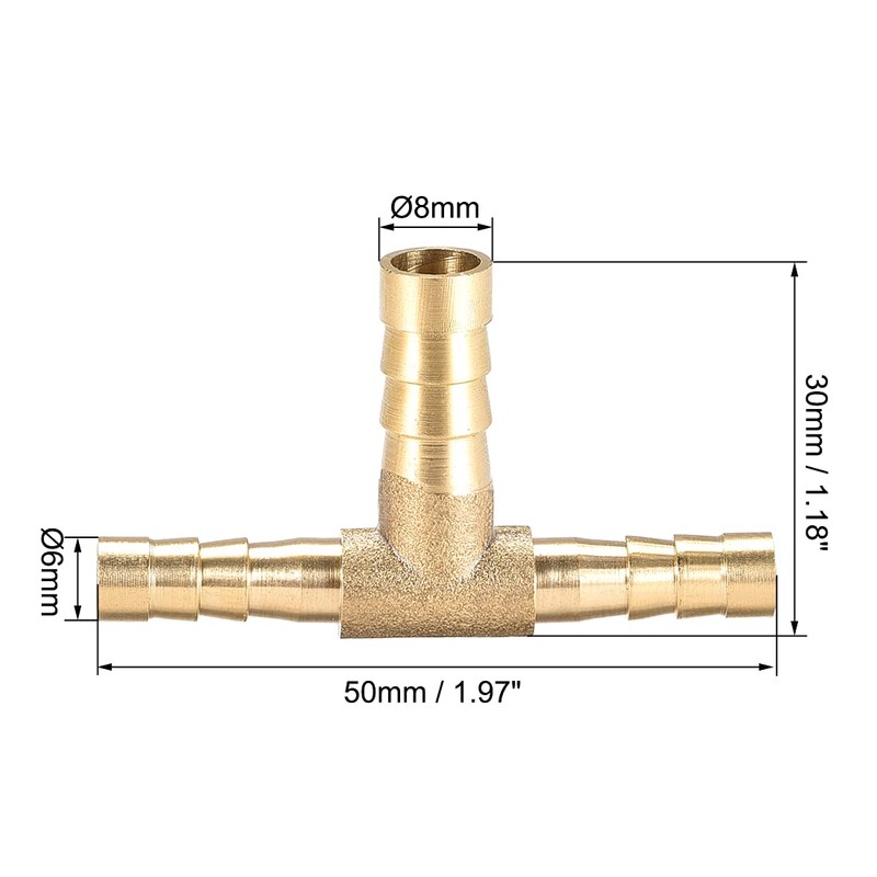 sourcing map Brass Hose Reducer Fitting T 3 Way Barb