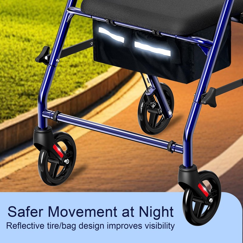 Foldable Rollator Walker with Seat for Seniors, All-Terrain Wheels, 350lb