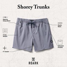 Roark Shorey Men’s Swim Trunks – Quick-Dry 4-Way Stretch, Elastic Waist, Back Pocket, Lightweight Swim Shorts for Beach & Surf - Slate - X-Large Grey