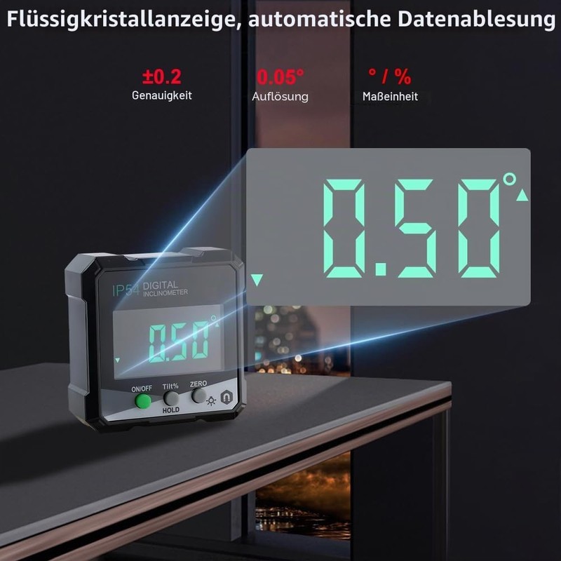 OBEST Digital Inclinometer LCD 4 x 90°, Digital Inclinometer 360°,