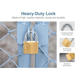 Puroma 1 Pack Keyed Padlock Waterproof Solid Brass Lock, 1.1 Inch Padlock with Keys for Sheds, Storage Unit School Gym Locker, Fence, Toolbox, Hasp Storage