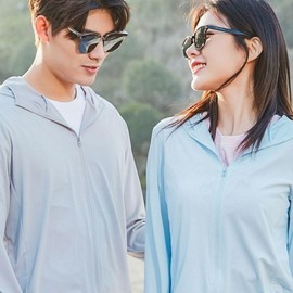 Summer UV protection cool hooded zip-up couple ultra light Climbing Women - XL/Gray