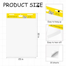 fwipiyo Super Sticky Easel Pad,25 in x 30 in,White,30 Sheets/Pad,4 Pads/Pack,Flip Chart Paper with Sticky Back,Great for Teachers and Students