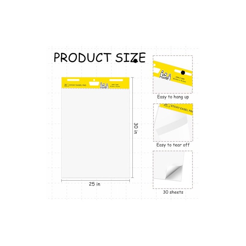 fwipiyo Super Sticky Easel Pad,25 in x 30 in,White,30 Sheets/Pad,4