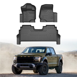 Mixsuper Floor Mats for Ford F150 SuperCrew 2021-2025 (Fit Rear Seat with Under-Seat Fold Flat Storage), All Weather Floor Liners for F150 Accessories,Durable 1st and 2nd Row Set Black
