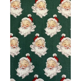 Riley Blake RETRO VINTAGE CHRISTMAS SANTA CLAUS FACES HEADS ON PINE COTTON FABRIC HALF YD