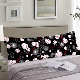 Sports Theme Body Pillow Cover,Baseball Sport Balls,Long Pillowcase with Zipper Decorative Sport Ball Printed Cushion Pillow Covers Soft Large Bedding Pillow Cases for Bed,Couch,20"x54",Black White