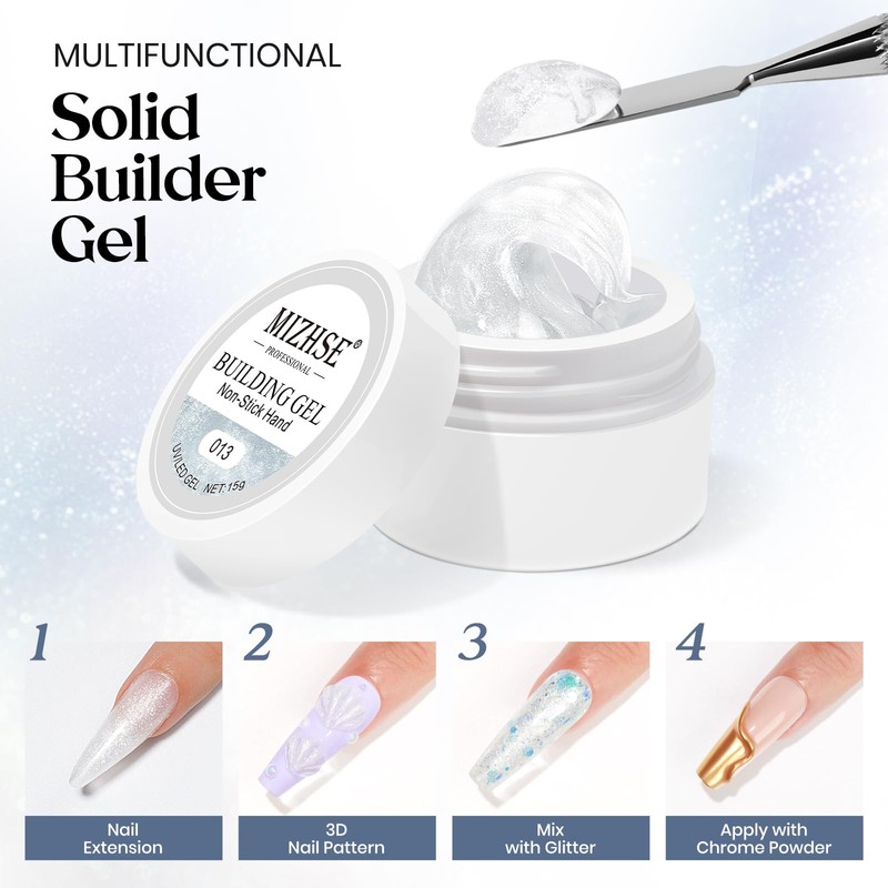 MIZHSE Solid Builder Gel, Aurora White 3D Gel Nail Art
