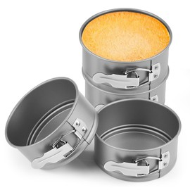 Funnymoom 4 Pcs 4 Inch Non Stick Springform Pan with Removable Bottom Carbon Steel Round Springform Cheesecake Pan with Stainless Steel Spring Buckles for Baking Kitchens Restaurant(Gray)