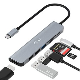 JESWO HUB USB C, 7 en 1 Adaptador USB C a HDMI 4K, USB 3.0, 2*USB 2.0, Lector Tarjeta SD/TF, USB C 100W PD Carga, para MacBook, MacBook Pro, Macbook Air, DELL, Surface y Más Dispositivos Tipo C