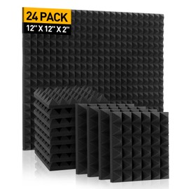 HERTBER 24 Pack Sound Proof Foam Panels for Walls, 12 x 12 x 2 Inches Acoustic Panels, Acoustic Foam Panels, Flame Retardant Sound Panels for Recording Studio, Home, Office