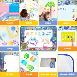 Water Doodle Mat 40 X 32 Inch Painting Doodle Kids Toys, Water Drawing Mat Sea World, Large Magic Drawing Doodling Mat Educational Toys for Kids 2 3 4 5 6 7 Toddler Boys Girls Christmas Birthday Gifts