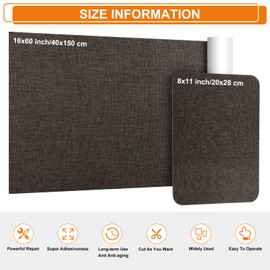 Cahomo 3PCS 11 x 8 inch Fabric Repair Patches, Self-Adhesive Canvas Repair Patches, Fabric Repair Kit for Furniture, Sofas, Car Seats, Chairs, Coffee Brown