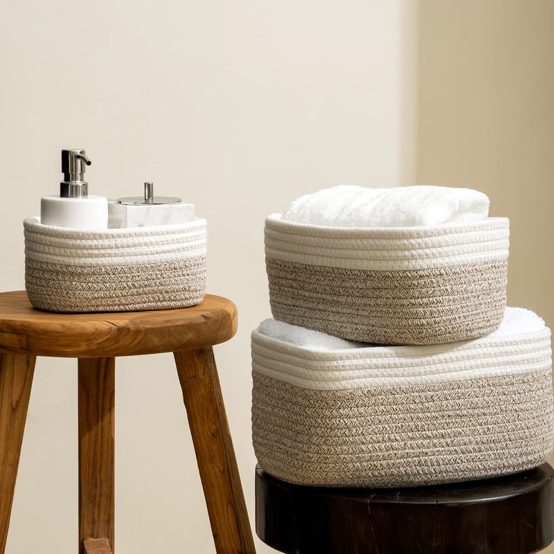 LA JOLIE MUSE Storage Baskets, Cotton Rope Woven Bathroom Storage
